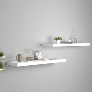 vidaXL Окачени стенни рафтове, 2 бр, бели, 90x23, 5x3, 8 см, МДФ (323818)