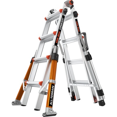 Little Giant Ladder Телескопична алуминиева стълба Little Giant Conquest 2.0 PRO M17, с обезопасителни релси, 4x4 стъпала (16337EN-018)