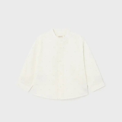 MAYORAL Риза с дълъг ръкав лен фантазия с полу яка бял-зелен за бебе момче Mayoral на точки