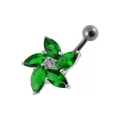 Šperky4U stříbrný piercing do pupíku kytička tmavě zelené zirkony BP01159-E