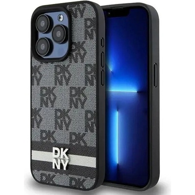 DKNY Кейс DKNY Leather Checkered Mono Pattern & Printed Stripes за iPhone 15 Pro Max, черен (3666339263225)