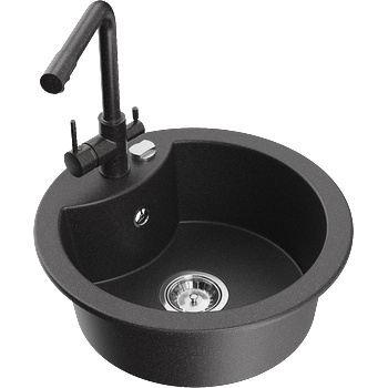 Mexen Diego еднокоморно гранитно мивка с кухня батерия Duero, черен с петна - 6512-76-671600-76 (6512-76-671600-76)