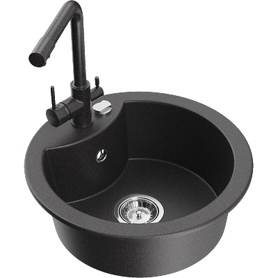 Mexen Diego еднокоморно гранитно мивка с кухня батерия Duero, черен с петна - 6512-76-671600-76 (6512-76-671600-76)