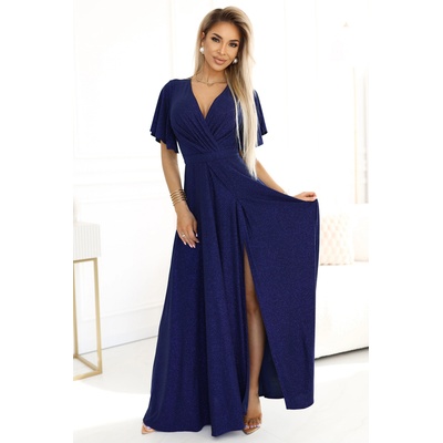 Numoco Блестяща рокля с дълъг ръкав и деколте - тъмно синя с брокат Numoco numoco | Sin | ЖЕНИ | S