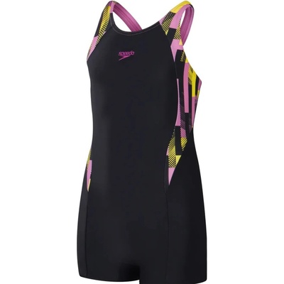 Speedo Printed Panel Legsuit Girls Black/Pink