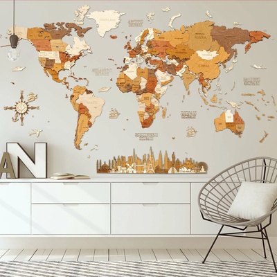 Nástěnná dřevěná mapa světa L150 - Explorer - 150 x 100 cm