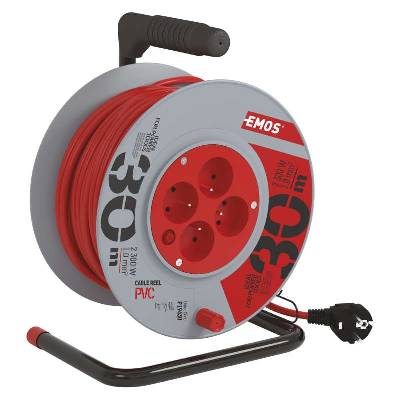 EMOS SK s.r.o. Predlžovací kábel na bubne 30 m / 4 zásuvky / červený / PVC / 230 V / 1 mm2 - P19430