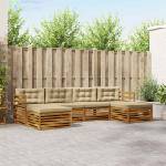 vidaXL Комплект дивани за открито 6 бр. Натурален и Бежов (3373883)