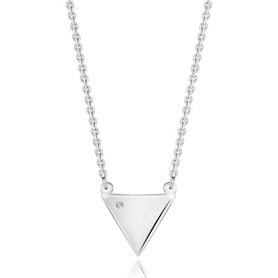 Šperky eshop Platinový náhrdelník ze stříbra trojúhelník s čirým diamantem T13.13