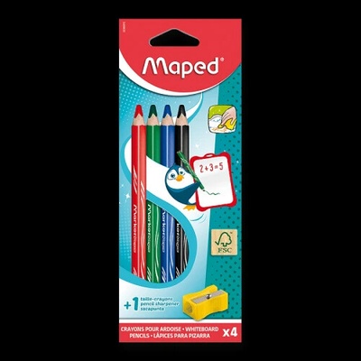 Maped dry erasable popisovací tužka na tabuli 4 barvy + ořezávátko