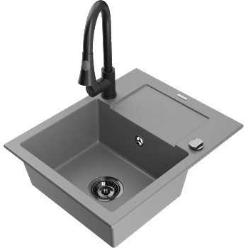 Mexen Enzo еднокоморна гранитна мивка със сушилня и кухненски смесител Elia, сив - 6506-71-670101-70-B (6506-71-670101-70-B)