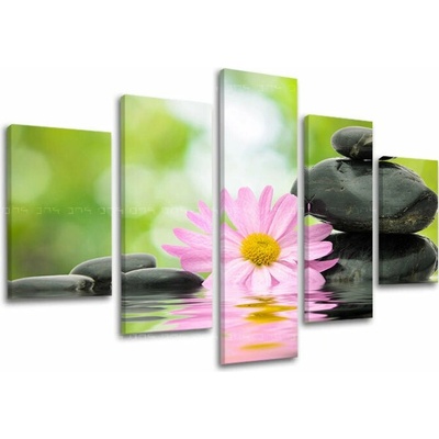 Päťdielny obraz zenových kameňov a kvetu na plátne – Feng Shui - 100x80 cm