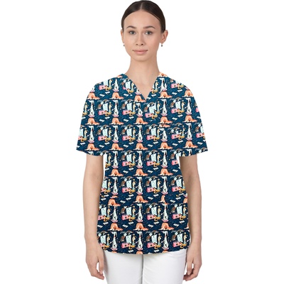 Martexd Цветна медицинска туника с принт кучета, синя (m-074gx-bd)