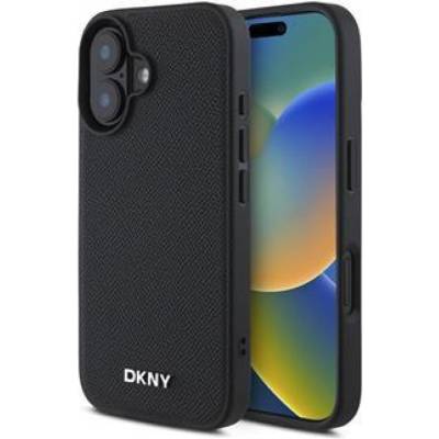 DKNY PU Leather Silver Metal Logo Magsafe Case for iPhone 16 Black (3666339334260)