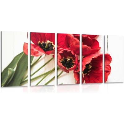 5-dílný obraz rozkvetlé červené tulipány - 100x50