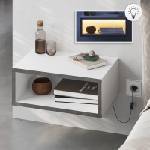 TopMebel Brik TopMebel стенен нощен шкаф с LED светлина в бял - сив ретро цвят 45x30x18cm