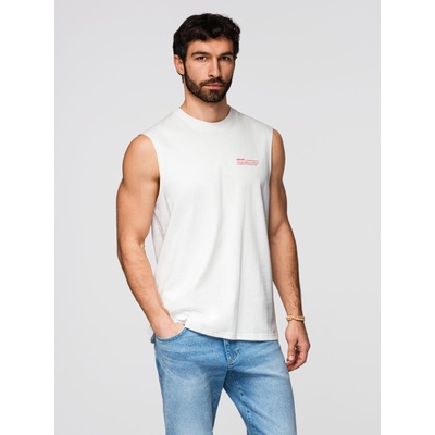 Ombre Clothing Мъжка памучна тениска без ръкави TANK TOP - бяла V1 OM-TSTT-0243 Ombre Clothing Ombre Clothing | Byal | МЪЖЕ | L