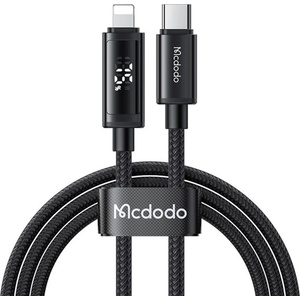 Mcdodo Кабел за данни - Mcdodo (CA-7990) - USB-C → Lightning, двоен LED дисплей, 36W, бързо зареждане, 1.2m - Черен