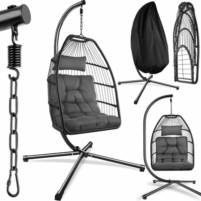 tectake 404980 závesné kreslo ariane s rámom a vankúšmi 160 kg tmavě šedá