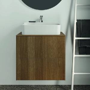 Ideal Standard Atelier Conca стенен долен шкаф, цвят тъмен орех, 2 чекмеджета и плот с централен изрез 60 см (T3940Y5)