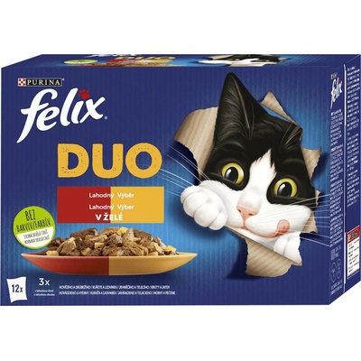 Felix Fantastic DUO kuře a ledvinky, hovězí a drůbeží, krůta a játra, jehněčí a telecí 12 x 85 g 1020 g