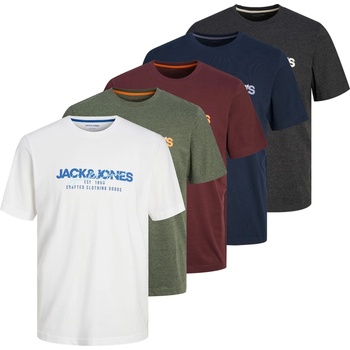 Jack and Jones Мъжка тениска Jack and Jones 5-Pack Short Sleeve T-Shirt Mens - White/Green/Burgundy/Navy/Blac