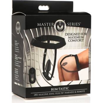 Master Series Bum-Tastic 28X Silicone Anal Plug with Harness & Remote Control Black