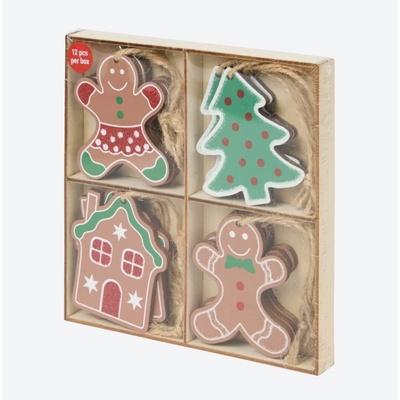 Home Accents Drevené perníkové závesné ozdoby 7 cm 12 ks