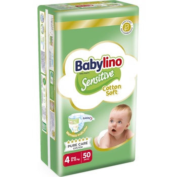 Babylino Бебешки пелени Babylino - Sensitive, Cotton Soft, VP, размер 4, 8-13 kg, 50 броя (825801)