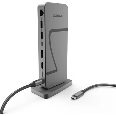 Hama Докинг станция Hama Connect2Office Speed, 10-портова, USB4 Type-C, 140W PD, 2.5G Ethernet, Сива | 200200 (HAMA-200200)