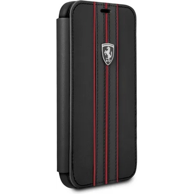 Ferrari Луксозен Кожен Калъф за iPhone XS/X, FERRARI Leather Book Case, Черен (FEURFLBKPXBKR)