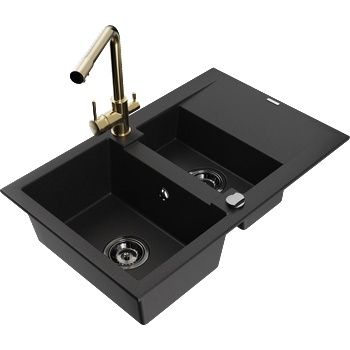 Mexen Gaspar гранитна мивка с 1, 5 камери с отцедник и кухненски смесител Duero, черен - 6507-77-671600-50-B (6507-77-671600-50-B)