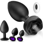 SuperLove Vibrating Rose & Jewels Anal Plug Set Black 4 pack