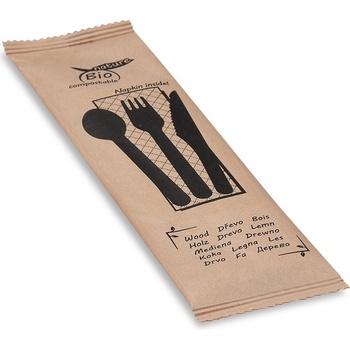 Nideko Sada drevených príborov nôž+vidlička+lyžica+obrúsok 16 5 cm