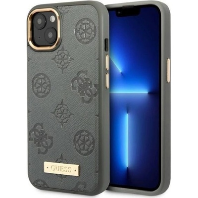GUESS Кейс Guess GUHMP13MSAPSTG за iPhone 13 6.1", сив / сив, твърд, съвместим с MagSafe, Peony Logo Plate (3666339056780)