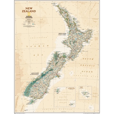 National Geographic Nový Zéland - nástěnná mapa Executive 60 x 77 cm Varianta: bez rámu v tubusu, Provedení: laminovaná mapa v lištách