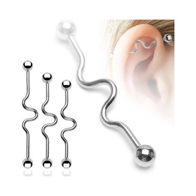 Šperky Eshop ocelový piercing do ucha vlnky čínka kuličky W26.22