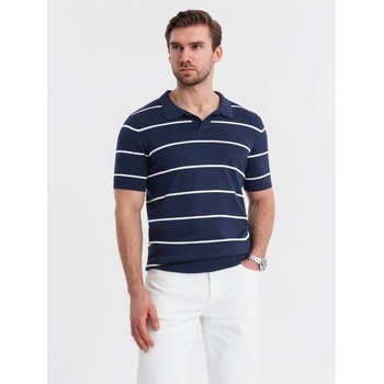 Ombre pánské triko s límečkem OM-POSS-0145 NAVY BLUE AND WHITE