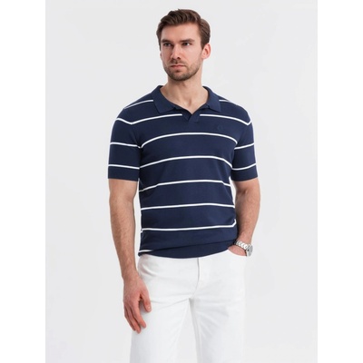 Ombre pánské triko s límečkem OM-POSS-0145 NAVY BLUE AND WHITE