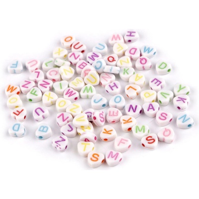 Stoklasa Plastové korálky s písmeny srdce Ø7 mm Balení: 10 g, Varianta: 1 mix bílá 1 mix bílá