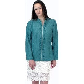 Image 1 of mar. fashion Зелено дамско сако с лен и вискоза с намачкан ефект с цип (ag37)