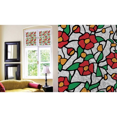 Patifix Фолио за стъкло червени цветя - ширина 67, 5 см