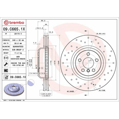 Brzdový kotúč BREMBO 09.C665.1X (09C6651X)