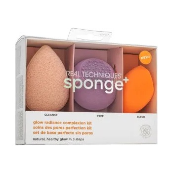 Real Techniques Sponge+ Glow Radiance Complexion Kit 3pcs комплект за уеднаквена и изсветлена кожа