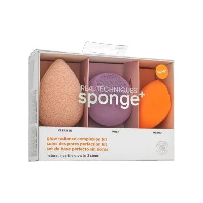 Real Techniques Sponge+ Glow Radiance Complexion Kit 3pcs комплект за уеднаквена и изсветлена кожа