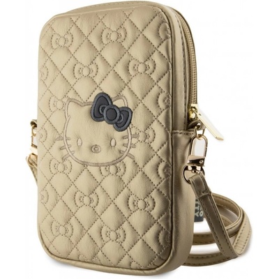 Hello Kitty PU Leather Quilted Pattern Kitty Head Logo taška na telefón, zlaté