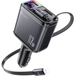 YESIDO Автомобилно зарядно 4в1 - Yesido Y63 - 2× прибиращи кабели, LED светлина, fast charge 117W - Сиво