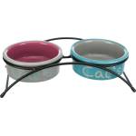 TRIXIE Bowl Set - Две керамични купи с поставка за храна и вода за кучета и котки, 2 х 300 мл