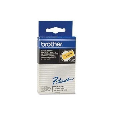 Brother TC-601, 12mm x 7,7m, čierna tlač / žltý podklad, originálna páska