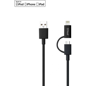 OZAKI Сертифициран кабел 2в1 за Apple Lightning и MicroUSB устройства - Ozaki O! Tool Combo OT227BK Cable (черен) (FECBURE)